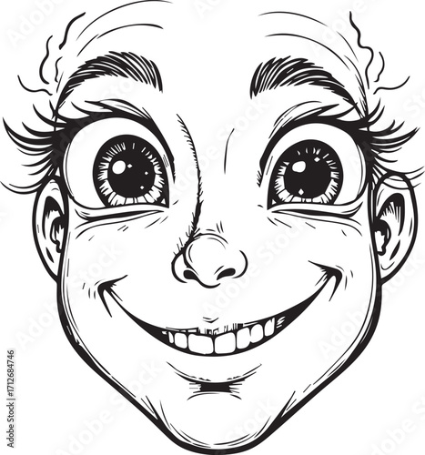 Joyful Expression: The line drawing of an exuberant face is bursting with unbridled happiness, evoking feelings of glee and pure joy.