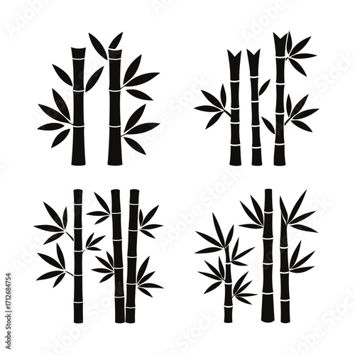 Bamboo stalks and foliage on transparent background silhouette