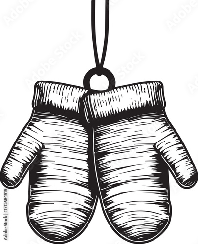 black and white mittens hanging clip art preview