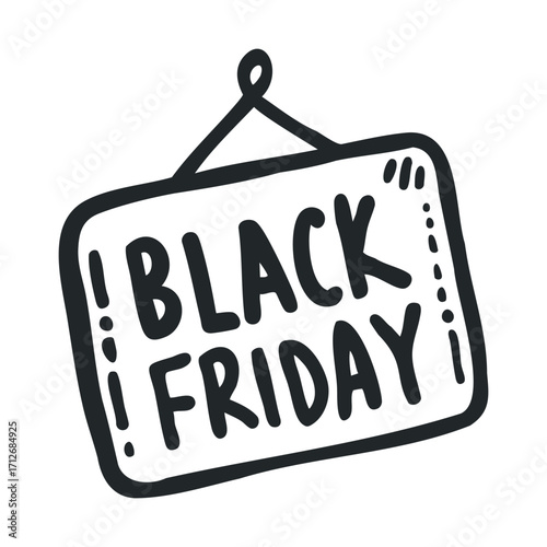 Promotional signage highlighting Black Friday shopping deals. Vector line illustration