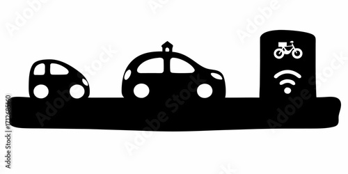 Modern car sharing concept with electric vehicle and bike station, promoting urban sustainability