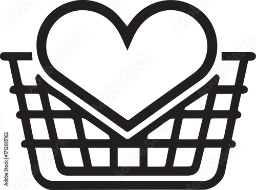 Love in the Shopping Cart: A minimalist yet impactful graphic shows a shopping cart with a heart nestled within, a symbol of shopping with affection and delight.