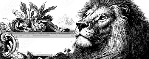 Vintage lion head frame banner for design and decoration