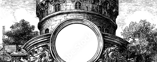 Vintage medieval castle frame banner for historical designs and prints