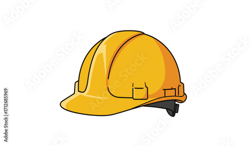 Bright yellow construction hard hat safety headwear protective gear for industrial work and site safety isolated on white background