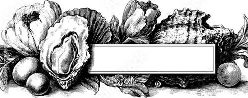 Vintage hand-drawn frame with oysters and shells for banner or label design