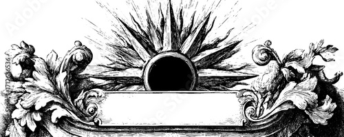 Vintage rooster banner with ornate frame for retro design