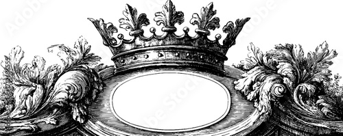 Ornate vintage frame with royal crown and decorative elements for elegant banner design