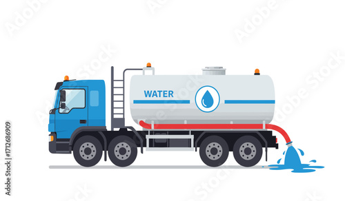 Modern blue tanker truck delivers clean water supply and hydration services for public and industrial needs isolated on white background