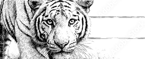 Vintage hand-drawn tiger illustration in ornate frame design for decorative banner