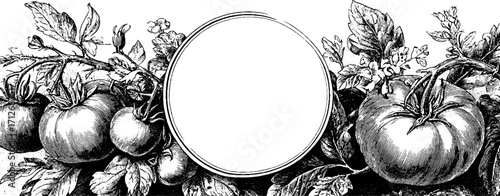 Vintage botanical frame with tomato plant illustration for banner design