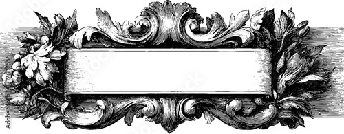 Ornate victorian iron frame with floral elements for decorative banner design