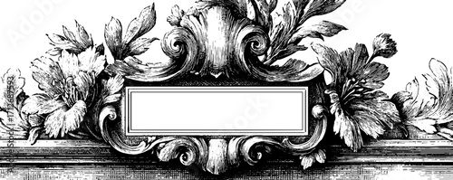 Victorian iron frame banner with vintage floral design for elegant labels