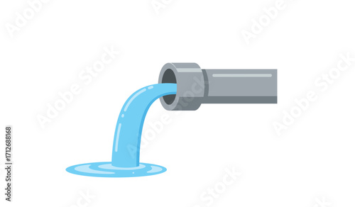 Liquid flowing from a pipe showing drainage and water discharge clean water movement and utility systems isolated on white background