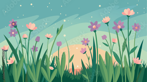 Clusters of dainty wildflowers peek out from the tall grass creating a magical setting on the prairie.