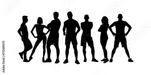 Sports, group of active people, isolated vector silhouettes. Men and women .vector icon
