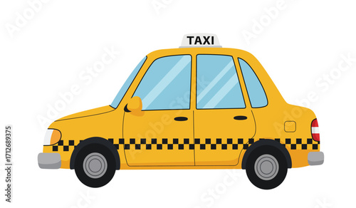 Iconic yellow taxi cab vehicle silhouette side view transportation city service public transit transportation automotive journeys travel mobility concept isolated on white background