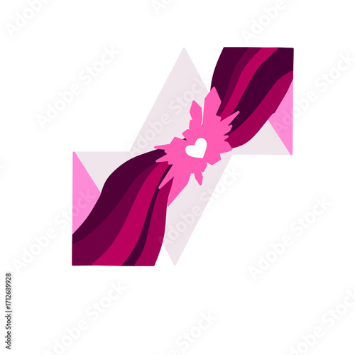 An abstract vector graphic showcasing a swirling, heart-shaped core with dynamic, ribbon-like streams flowing outwards. The design features a rich palette of pinks, maroons, and purples, set against a