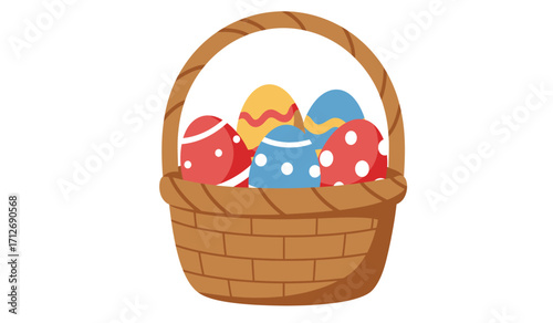 Festive easter basket overflowing with colorful decorated eggs traditional holiday symbol of spring celebration and renewal for festive occasions isolated on white background