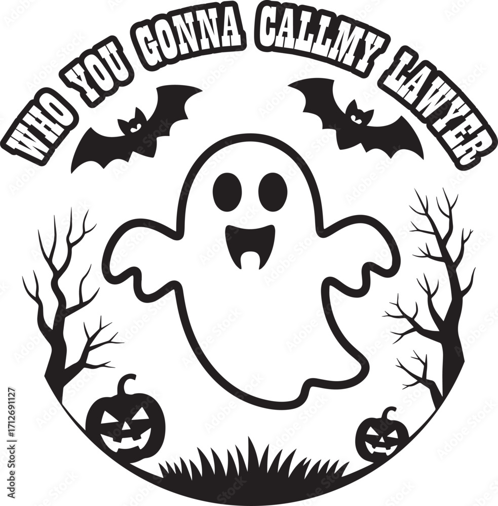 Fototapeta premium Ghost bats pumpkins spooky trees text halloween