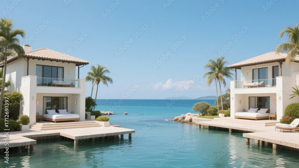 Obraz premium Luxury oceanfront villas with private pools and decks overlooking the sea