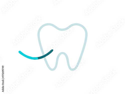 Stylized tooth with a turquoise line representing dental care isolated on transparent background