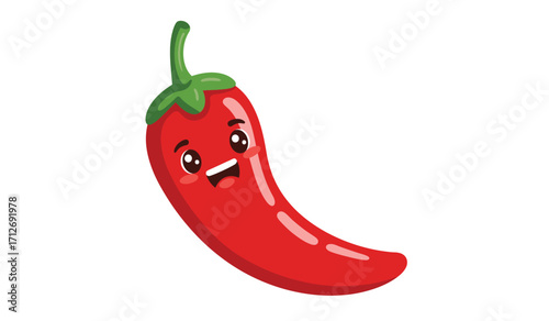 Cute red chili pepper with expressive eyes and sad face emotions symbolizing spice and heat isolated on white background