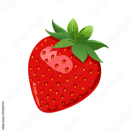 Red strawberry with green leaves isolated on transparent background