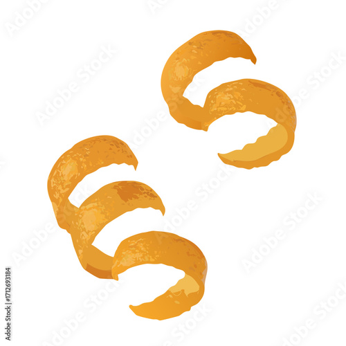 Two orange zest swirls isolated on transparent background