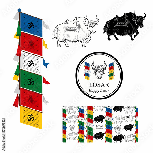 Tibetan Losar Festival Celebrations with Yaks and Prayer Flags
