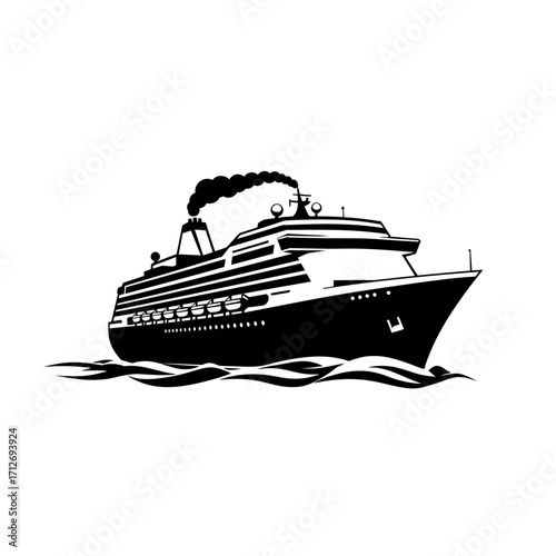 Classic cruise ship sailing majestic ocean waves nautical voyage maritime travel isolated on white background