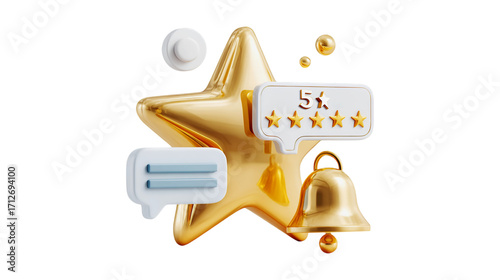 Five Star Gold Star Review Gold Bell Notification