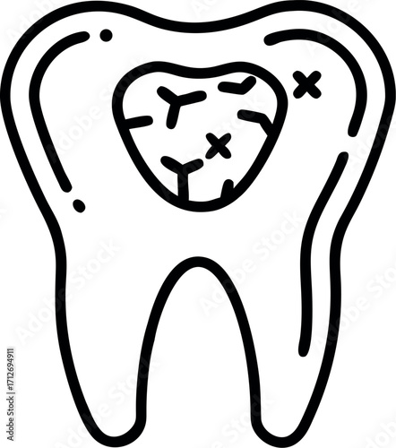 Illustration of a decayed tooth with cavities and crosses, illustration design