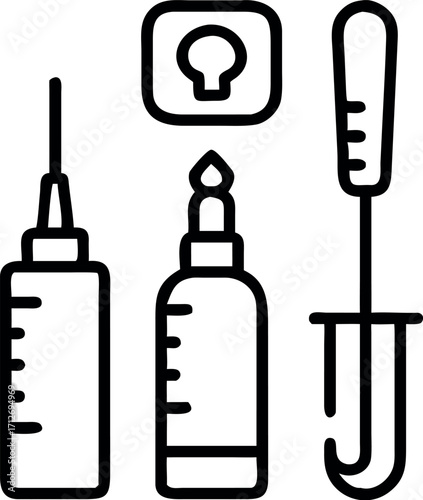 Vector art of line art icons of cosmetic and medical applicators illustration design