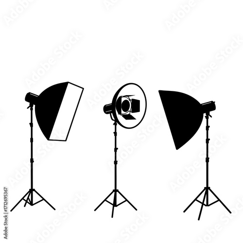 Studio lighting equipment photography studio lights softboxes and umbrellas for professional shoots isolated on white background