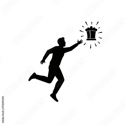 Man reaching for trash can silhouette symbolizing waste disposal and recycling efforts isolated on white background