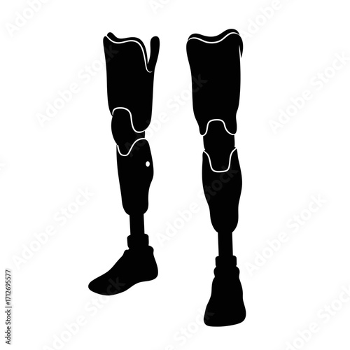 Silhouettes of two prosthetic legs showing joint detail medical technology symbol isolated on white background