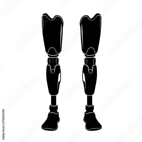 Pair of black prosthetic legs representing modern mobility and medical advancement isolated on white background