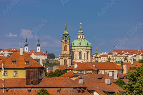 Wallpaper Mural Prague cityscape, the capital of Czech Republic tourist sights. Prague historic center district at Charles bridge during the day. Busy tourist area city sights of Prague, capital of Czech Torontodigital.ca