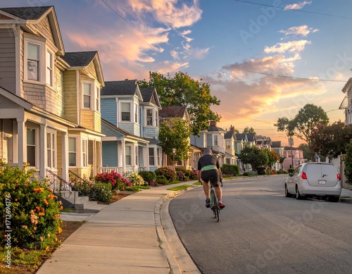 Wallpaper Mural Cyclist Riding in Peaceful Suburban Area Torontodigital.ca