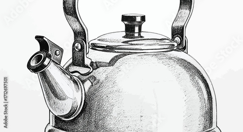 Detailed kettle drawing, kitchen appliance, domestic