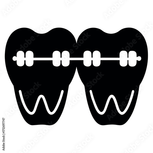 Vector art of orthodontic braces on teeth icon illustration design