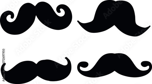 Retro moustache styles illustration, Cartoon and elegant silhouette icons, Grooming vector design collection