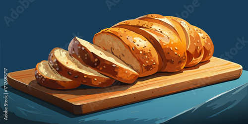 A tasty, freshly baked brown loaf of wheat bread with a crispy crust sits isolated on a white background