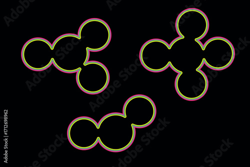 A set of abstract geometric metabolic shapes. Connected liquid molecule figures. Isolated vector design element.