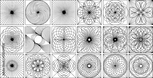 Complex radial patterns and abstract designs grid scientific research data visualization visual elements