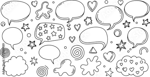Hand drawn speech bubbles and comic elements collection simple sketch style for digital communication and storytelling ideas