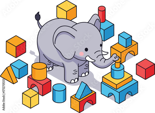 Playful Elephant with Toy Block 2