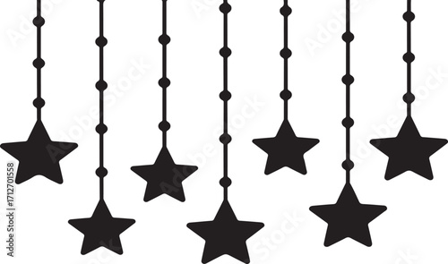 Black stars hanging on strings with beads vector