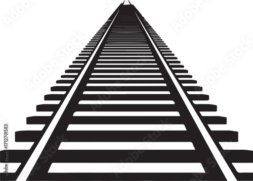 Black train tracks receding into a distant mountain peak railway perspective